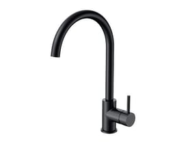 Blue Label køkkenarmatur med 275 mm høj C-tud i elegant mat sort finish, vist på hvid baggrund.