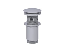 Dansani bundventil i krom med 1.1/4" tilslutning og push-open funktion, vist isoleret på hvid baggrund.