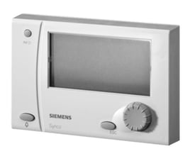 Siemens RMZ791 HMI, et løst betjeningspanel med et stort gråt display, drejeknap og knapper på hvid baggrund.