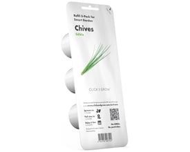 Bagside af Click & Grow purløgs refill pakke med 3 stk., der viser produktinformation og QR-kode.