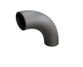 Indura 90° bøjning i P235GH-TC1 stål, 88,9 x 5 mm, med en radius på 207,5 mm, standard EN10253-2, vist på hvid baggrund.