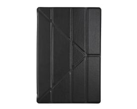 Lukket Samsung Galaxy Tab A8 tablet cover, sort, med dekorative syede linjer og tekstureret overflade.