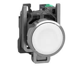 Schneider Electric trykknap med hvid, plan trykflade og metalramme, 1xNO kontakt.