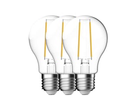 Tre Nordlux E27 klare filament pærer med synlige LED-tråde og 4000K farvetemperatur.