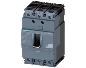 Siemens 3VA1 maksimalafbryder 3-polet for 63A, 36kA brydeevne, med betjeningsgreb og tydelige mærkningsfelter.