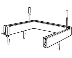 Monteringsdetaljer for Van Der P Profil5001 badeforhængstang 90x90cm, der viser et tværsnit og kroge.