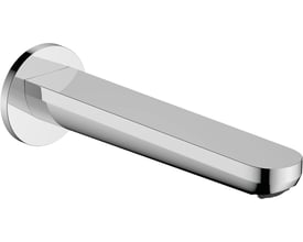 Hansgrohe Rebris S kartud i skinnende krom med 200 mm fremspring, vist i profil på hvid baggrund.