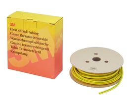 3M HSR varmekrympeslange i grøn/gul på en rulle med 9 meters længde, klar til brug.