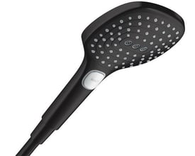 Hansgrohe Raindance Select E 120 3jet håndbruser i mat sort, med ergonomisk greb og Select-knap.