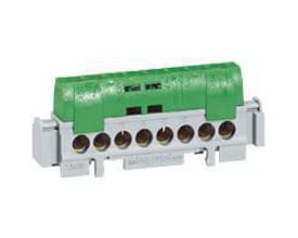 Legrand grøn jordklemme terminal blok til elinstallation, 276mm lang med plads til 2x6-25 mm² og 33x1,5-16 mm² ledere.
