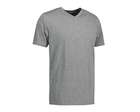 ID Identity T-shirt Yes i grå melange, XS, med V-hals og korte ærmer. T-shirten er fremstillet i et svedtransporterende og hurtigtørrende materiale.