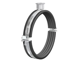 Flamco BSA rørbøjle 1/2" i sort gummi og stål, 159-162 mm, med gummiisolering for vibrationsdæmpning.