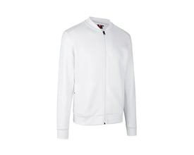 ID Identity Cardigan pro wear i hvid, størrelse 4XL, vist med lynlås og ribkant på ærmer og bund.