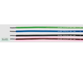 HELUKABEL monteringsledning UL STYLE 3135 AWG 18 i farverne grøn, blå, sort og rød med tekstspecifikationer.