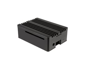 Akasa Pi-4 Pro aluminium kabinet i sort, designet til Raspberry Pi 4 Model B med integreret køleprofil.