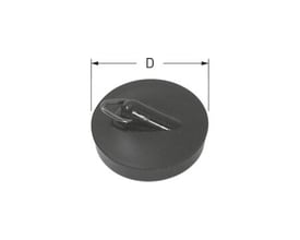 Gummiprop til vask med 43,5 mm diameter og en løkke til ophængning, vist på hvid baggrund med dimension angivet som D.