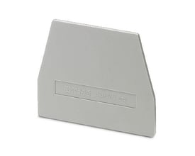 Phoenix Contact endeplade D-URTK/S-BEN, grå, med synlige mærker og dimensioner på 61 mm x 2,2 mm x 48,5 mm.