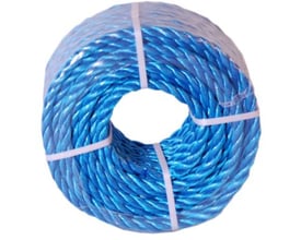 Roliba polyreb i blå farve, 10 mm diameter og 20 meter længde, viklet på en rulle med hvide bånd.
