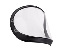 Klart CR1 visir med sort kant designet til UniMask, der beskytter ansigtet effektivt under arbejde.