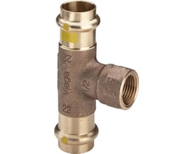 Viega Profipress G T-stykke i messing med dimensionerne 35 x 1/2" x 35 mm, designet til olie- og gasinstallationer.