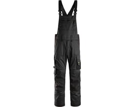 Fuldt billede af Snickers Workwear AllroundWork overall 6051 i sort, str. 46, vist frontalt med alle funktionelle detaljer fremhævet.