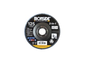 Ironside 2-in-1 konisk lamelrondel set forfra med sort slibeflade, centerhul og mærkning med 125 mm og K60.