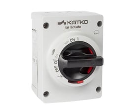 KATKO Isf 316UL EMC-beskyttet afbryder i hvidt kabinet med sort drejegreb.
