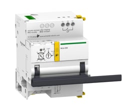 Schneider Electric Acti9 RCA iC60 motordrev med 230VAC for 3- og 4-polet brug, viser betjeningsknapper og terminaler.