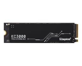 Kingston KC3000 NVMe SSD på 1024 GB med sort overside, M.2-format og PCIe 4.0.