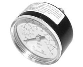Manometer med 50 mm urskive og bagudvendt 1/8" gevind, der måler 0-10 bar med tydelig skala.