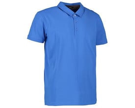 ID Identity polo stretch skjorte i azurblå single jersey stretch-kvalitet med skjortekrave og to knapper.