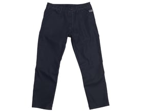 Mascot Thasos arbejdsbukser i marineblå med lyse syninger, lav talje og synligt Mascot-logo på højre side.