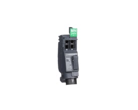 Schneider Electric spole MN 208-240V til NSXm og PP-B afbrydere. Spolen har et grønt mærke med MN 240V og terminalerne D1 og D2.