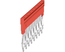 Weidmüller Laske ZQV 4N/8 RD er en rød laske med 8 PUSH IN fjederterminaler til elektrisk forbindelse.