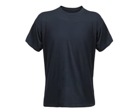 Marineblå Heavy T-shirt i 100% bomuld med rund hals og korte ærmer, vist på hvid baggrund.