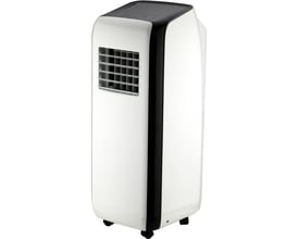 Transportabelt klimaanlæg med en kølekapacitet på 2,6 kW og energiklasse A, vist på hvid baggrund.