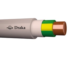 Prysmian EASYSTRIP Eca installationskabel med grå yderkappe og synlige kobberleder samt gul og grøn isolering.