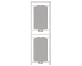 Weidmüller ClipCard CC 85/54 K MC BLANK GR mærke i grå PA plast, 85x54mm, viste to ubrugte mærker klar til print.