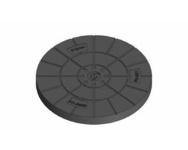 Undersiden af Lauridsen dæksel, der viser indgraverede specifikationer som 315mm, 0,7 ton og produktnummeret 225587315.