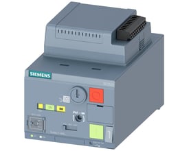 Siemens motoroperatør 3VA9 til 3VA20/21/22 afbrydere, viser frontpanelets knapper og indikatorer på grå enhed.