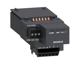 Schneider Electric TeSys U kommunikationsmodul LULC033 med Modbus, 2I+2O, mørkegråt kabinet med tydelige terminaler og indikatorlys.