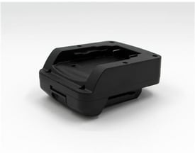 Starmix batteriadapter til Vaccufix L, designet til DeWalt powerstack 18V batterier, set fra siden på hvid baggrund.