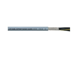 Lapp Olflex Classic 115 CY kabel med 4G4 ledere og flettet metalbeskyttelse, trykt med mærke, model og CE-godkendelse.