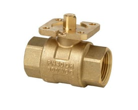 Siemens VAI60.20-22 2-vejs afspærrings kugleventil i messing, PN40, DN20, kvs 22, monteret med firkantet aktuatorflange.