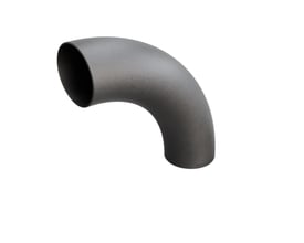 Indura 90° bøjning i P235GH-TC1 stål, 508 x 11 mm, med en radius på 1245 mm, vist isoleret på hvid baggrund.