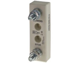 Siemens SITOR sikringsholder i beige keramik med boltterminaler, mærket 690V 400A.