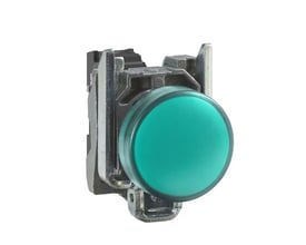 Schneider Electric Harmony XB4/ZB4 robust signallampe i metal med grøn LED linse og monteringsbeslag, 110-230VAC.