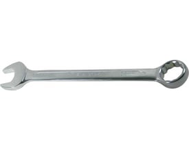 Tecos ringgaffelnøgle 1" i Chrom Vanadium stål med blankpoleret hoved og silkemat overflade, viser 12-kant ringside med 15 graders vinkling.