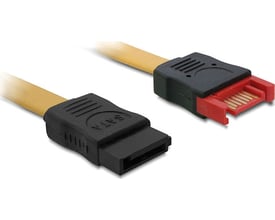 Delock SATA/SAS kabel på 0,5 meter med gul kappe og sorte samt røde stik, der understøtter 6Gbps.