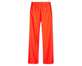 Lyngsøe Rainwear LR41 Hi-Vis regnbuks i orange, størrelse M, set forfra med elastisk talje og lange ben.